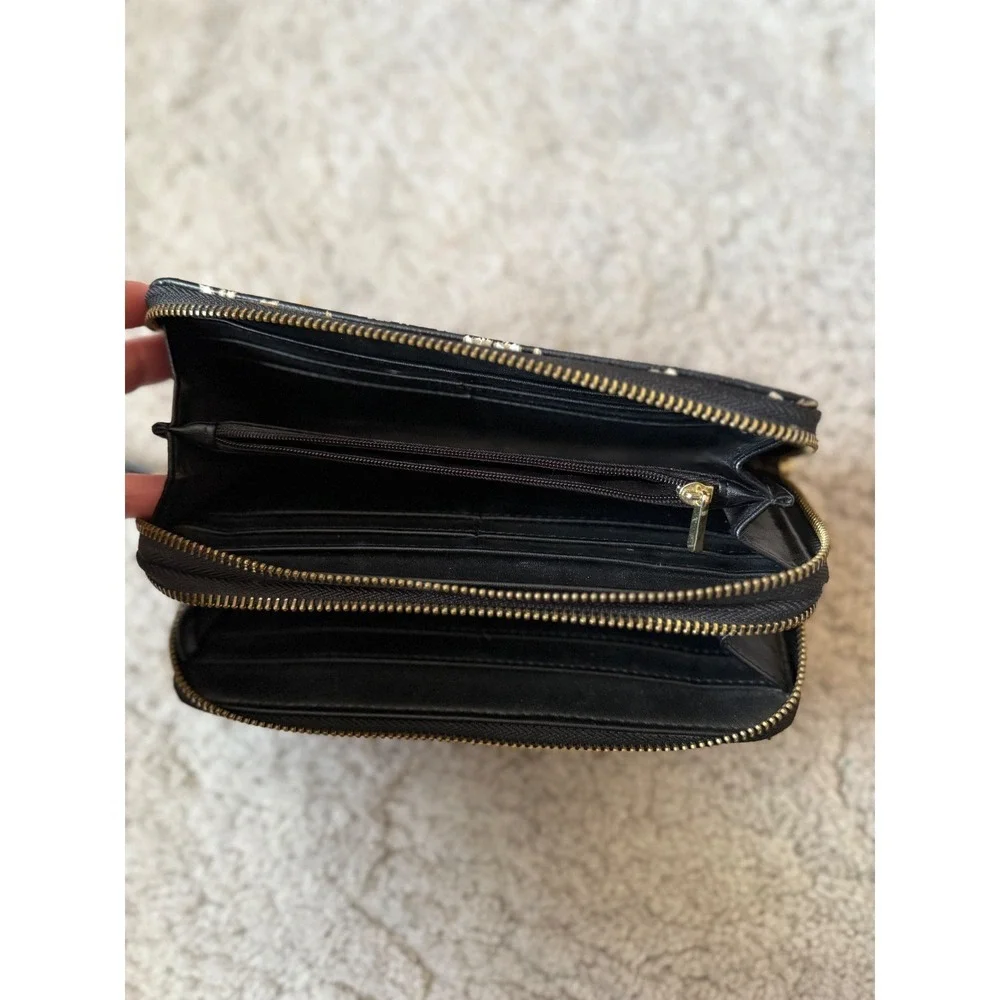 Floral Wristlet‎ Wallet, Double Zip Around Clutch, Black